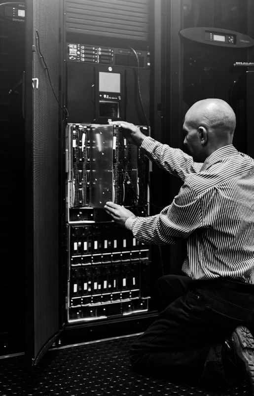 Man working on a server